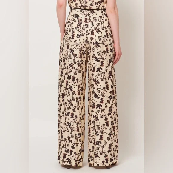 Raquel Allegra Silk Jacquard Trapeze Wide Leg Pants Cream Flower XS Size 0